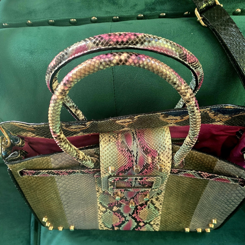 Genuine Multicolored Python Large Crossbody Handb… - image 5